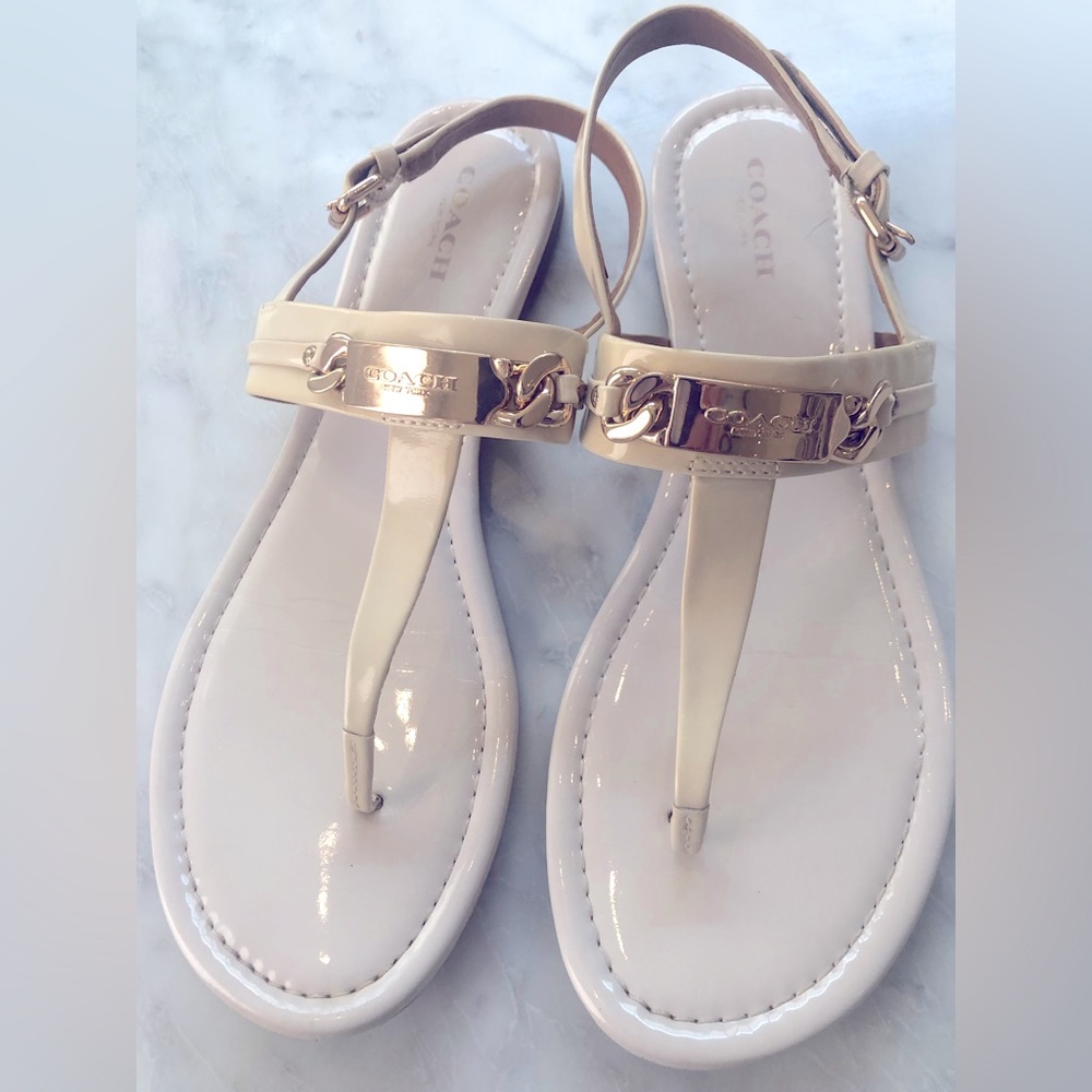 Coach sandals, off white with gold accents